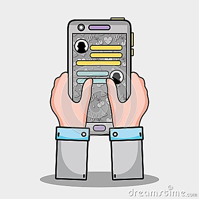 Hands with smartphone whatsapp chat message Vector Illustration