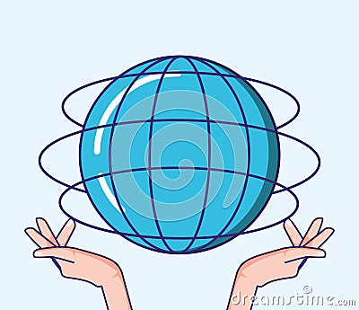 Hands with sphere planet Vector Illustration