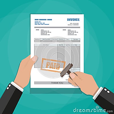 Hands with stamp. paper invoice form Vector Illustration