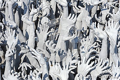 Hands Statue from Hell in Wat Rong Khun at Chiang Rai Editorial Stock Photo