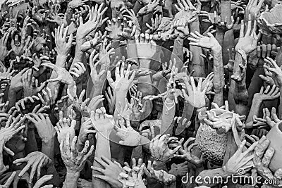 Hands Statue from Hell in Wat Rong Khun at Chiang Rai, Thailand. Editorial Stock Photo