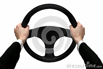 Hands on the steering wheel Stock Photo