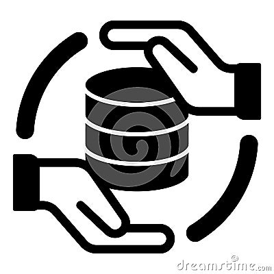 Hands with storage array solid icon, data hoarding concept. Vector graphics. Hard disks space sign on white background Vector Illustration