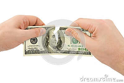 Hands tear money Stock Photo