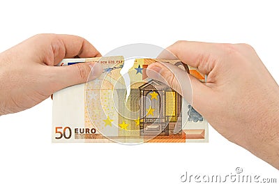 Hands tear money Stock Photo