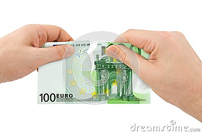 Hands tear money Stock Photo