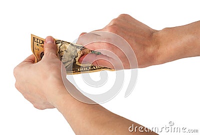 Hands tear money Stock Photo