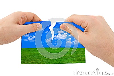 Hands tear nature picture Stock Photo