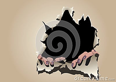 Hands tear paper wall Vector Illustration