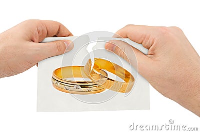 Hands tear picture with wedding rings Stock Photo
