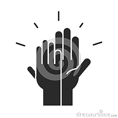 Hands together collaboration community and partnership silhouette icon Vector Illustration