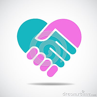 Hands together. Heart symbol. Vector Hands shaking forming heart simple isolated vector icon Vector Illustration