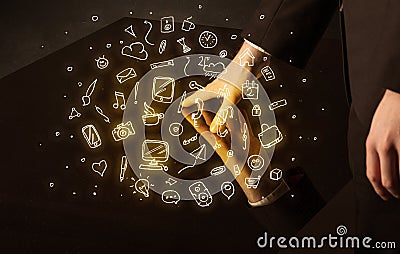 Hands touching interactive table Stock Photo