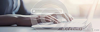 Hands Typing on Keyboard with Search Engine Interface - Technology and Internet Concept AIG59 Stock Photo