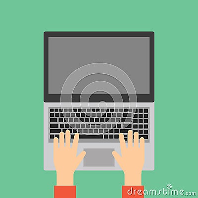 Hands typing on laptop keyboard. Vector Illustration