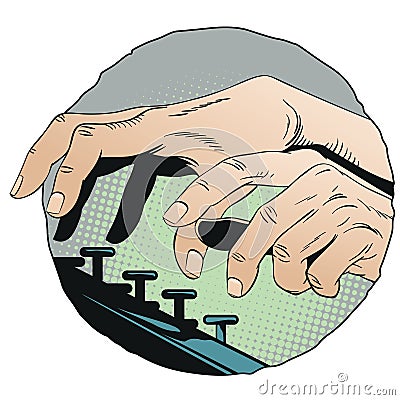 Hands typing on typewriter. Stock illustration. Vector Illustration