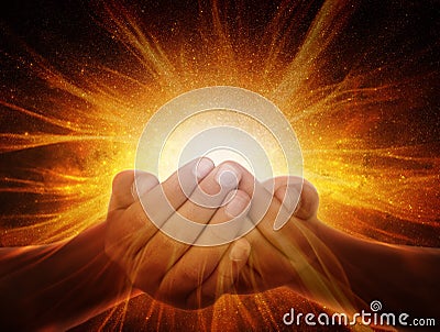 Hands in the universe Stock Photo