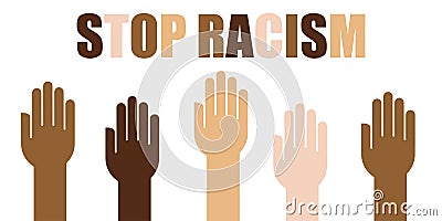 Hands up anti racism vector banner. black lives matter. stop racist. racial diversity race concept. together against racial Stock Photo