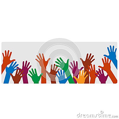 Hands up of different colors Vector Illustration