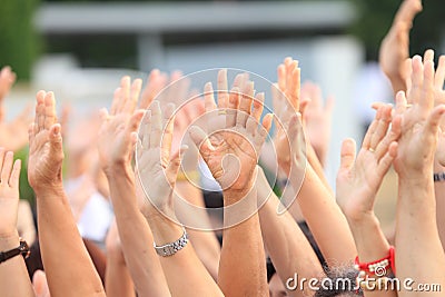 Hands up for protest and uprising in demonstration event Stock Photo