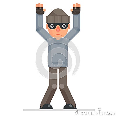 Hands up surrender caught evil greedily thief cartoon rogue bulgar captured character flat design vector Vector Illustration