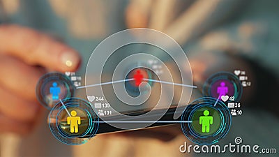 Hands using futuristic application to collaborate online using a smartphone. Business in the digital age Stock Photo