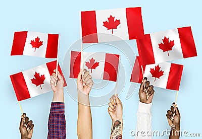 Hands waving flags of Canada Stock Photo