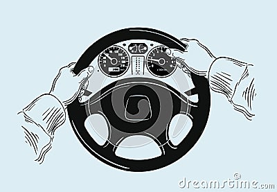 Hands on the wheel. sketch. vector illustration Vector Illustration