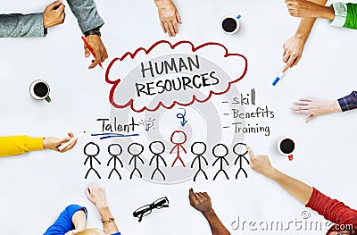 Hands on Whiteboard with Human Resources Concepts Stock Photo