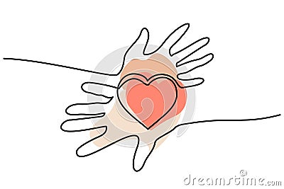 Hands woman and man holding heart. Valentines day card Vector Illustration