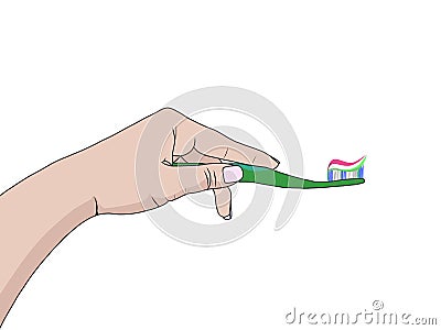 Hands of a woman squeezing toothpaste on a toothbrush Vector Illustration