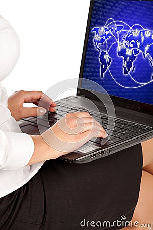 Hands of a young girl working on laptop Stock Photo