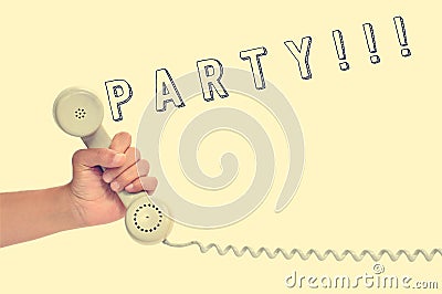 Handset of a retro telephone and word party, with a retro effect Stock Photo