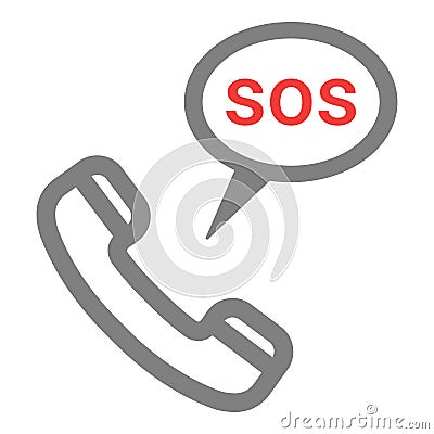 Handset With Sos Icon. Rescue Services Phone Call Illustration. Emergency Talk Contact Logo. Isolated On A White Vector Illustration