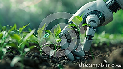 Handsfree planting using advanced technology a robot can automatically load seedlings and position them accurately in Stock Photo