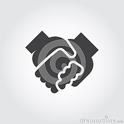 Handshake black flat icon. Symbol of relationship, friendship, partnership, support. Graphic logo Vector Illustration
