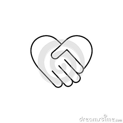 Handshake black line silhouette icon in heart shape vector illustration Cartoon Illustration