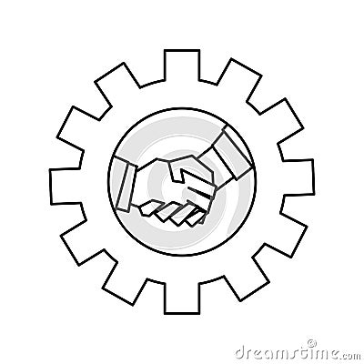 Handshake business on gear team Vector Illustration