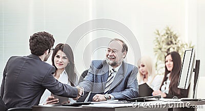 Lawyer and a handshake of business partners after discussing the terms of the contract Stock Photo