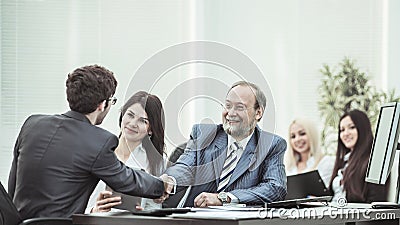 Lawyer and a handshake of business partners after discussing the terms of the contract Stock Photo