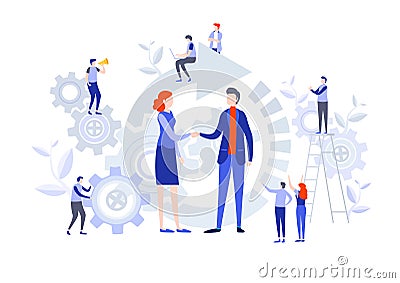 Handshake of business people. Miniature cartoon illustration vector graphic Cartoon Illustration