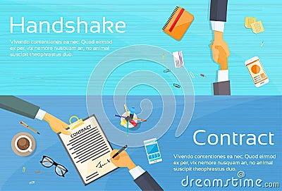 Handshake Businessman Contract Sign Up Paper Vector Illustration