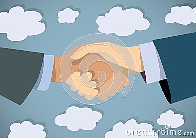 Handshake businessman hand color flat and sky. Vector Illustration