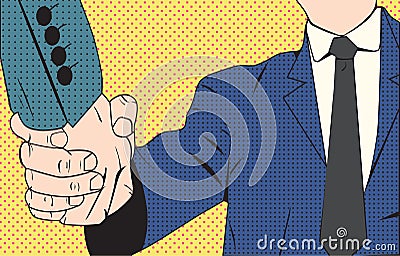 Handshake businessman retro style pop art Vector Illustration