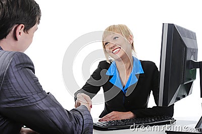 Handshake businessman and women. Stock Photo