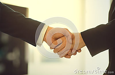 Handshake of businesspeople. Businesspeople hands makes a handshake in the office. Stock Photo