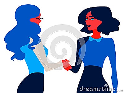 Handshake. Businesswomen came to an agreement contract. Vector Illustration
