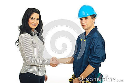 Handshake constructor worker and client Stock Photo