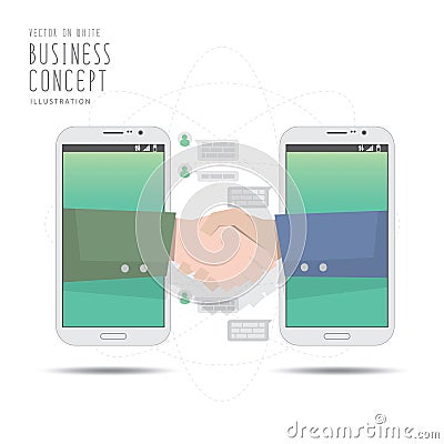 Handshake deal business with mobile phone vector. Vector Illustration