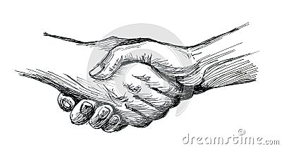 Handshake, the deal took place. Greetings from two people. Cartoon Illustration